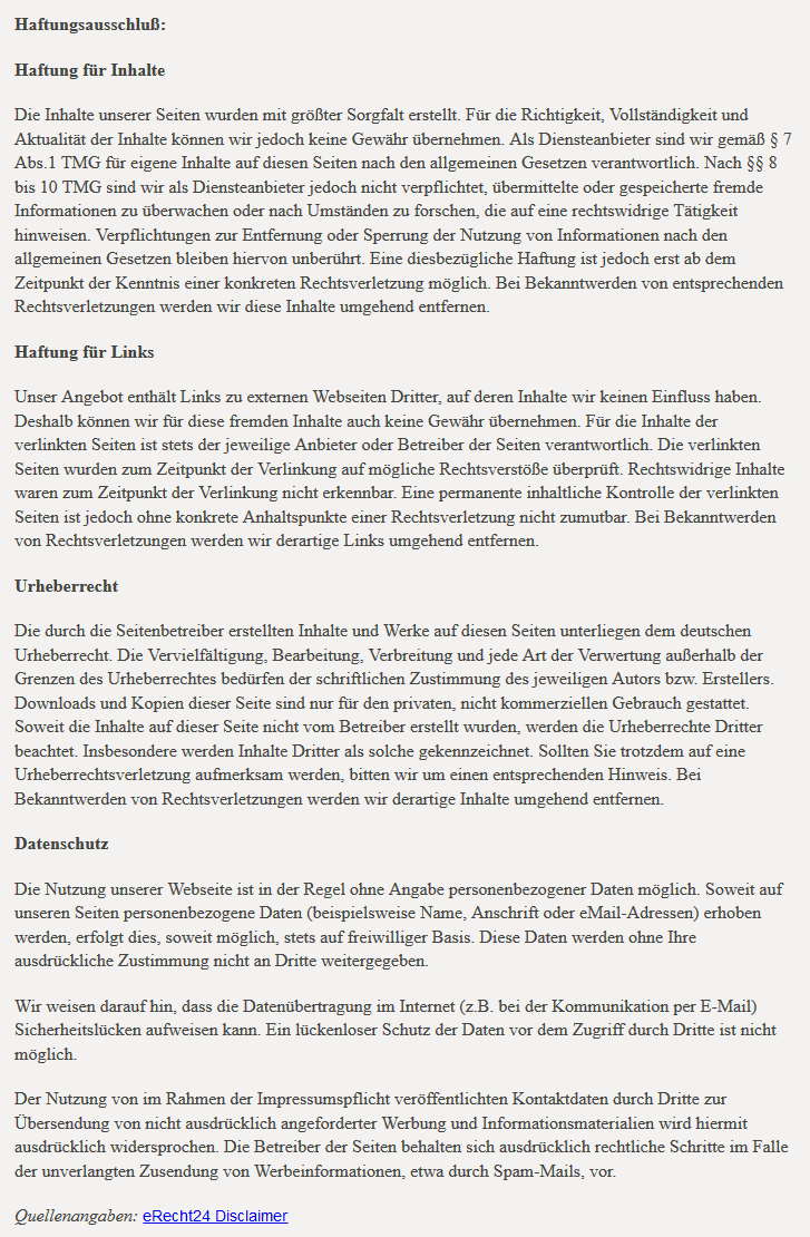 Impressum Haftungsauschlu